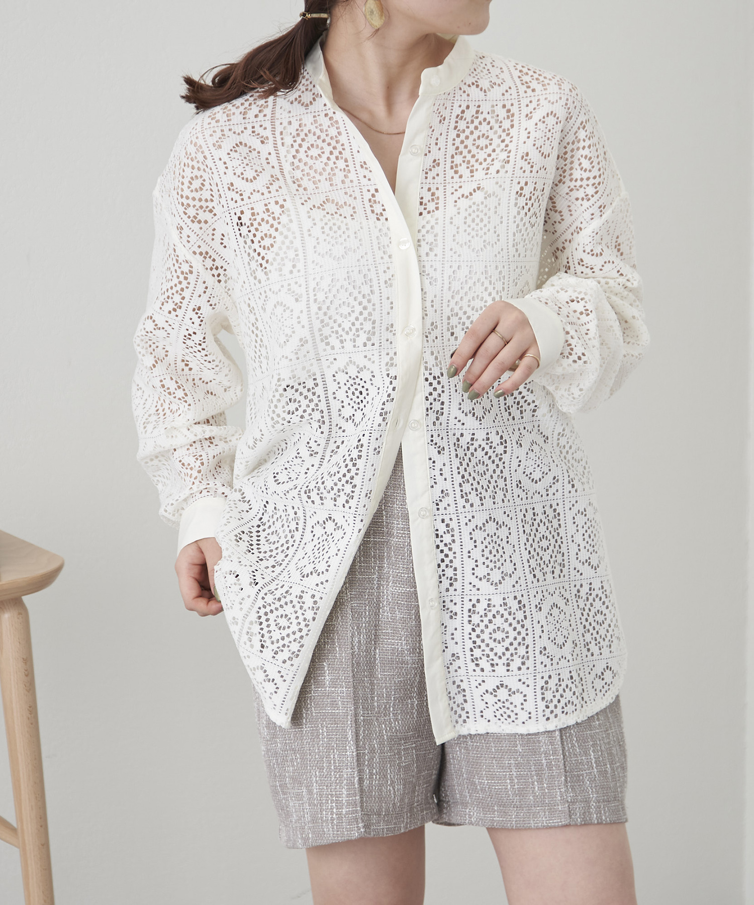 セール 40%OFF】【2023SS】クロシェレースバンドカラーシャツ