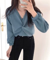 Amulet/アミュレット Amulet Vネックツイストブラウス レディース オフィス カジュアル 韓国 韓国ファッション 春 秋服 夏服 20代 30代 無地 長袖/505188163