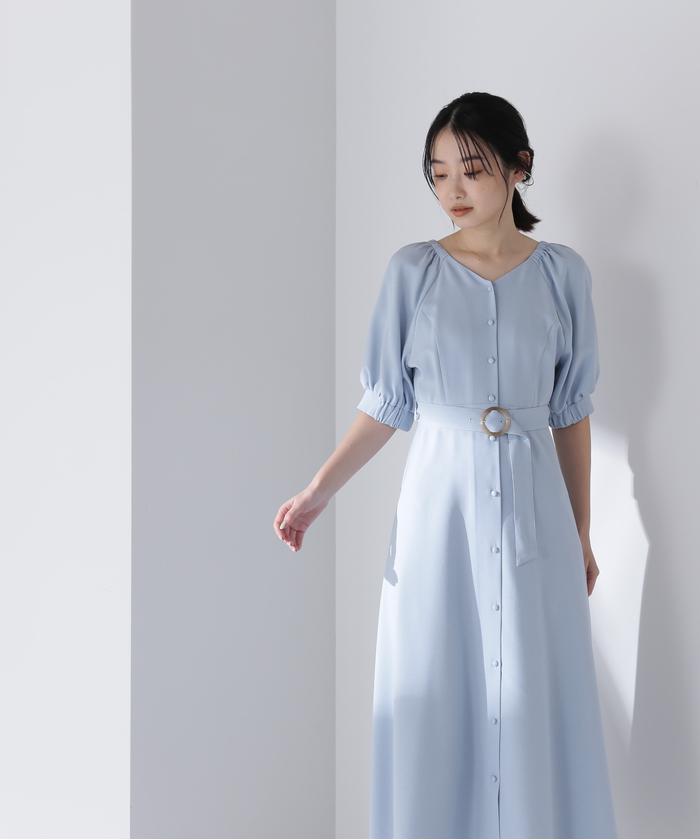 バックベルテッドワンピース 50％OFF》ベルテッドカラーステッチワンピース《 XS・F 》 | For