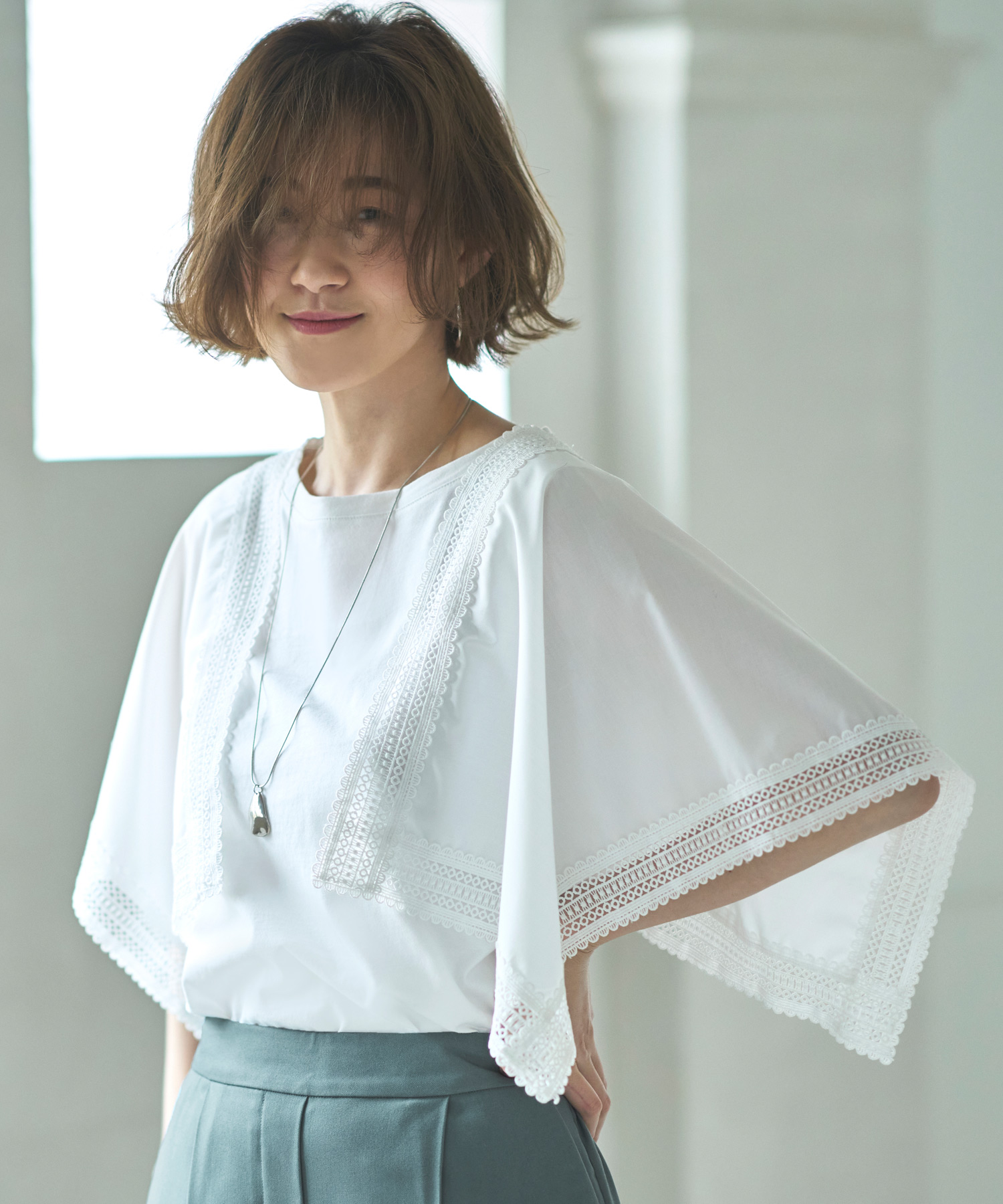 ルイルエブティック RUIRUE BOUTIQUE ハンカチスリーブTシャツ （ブルーグレー） ルイルエブティック RUIRUE BOUTIQUE ハンカチスリーブTシャツ