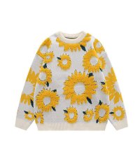 HOOK/フック HOOK 【HOOK】サガラ刺繍風ひまわり総柄ニット/505203367