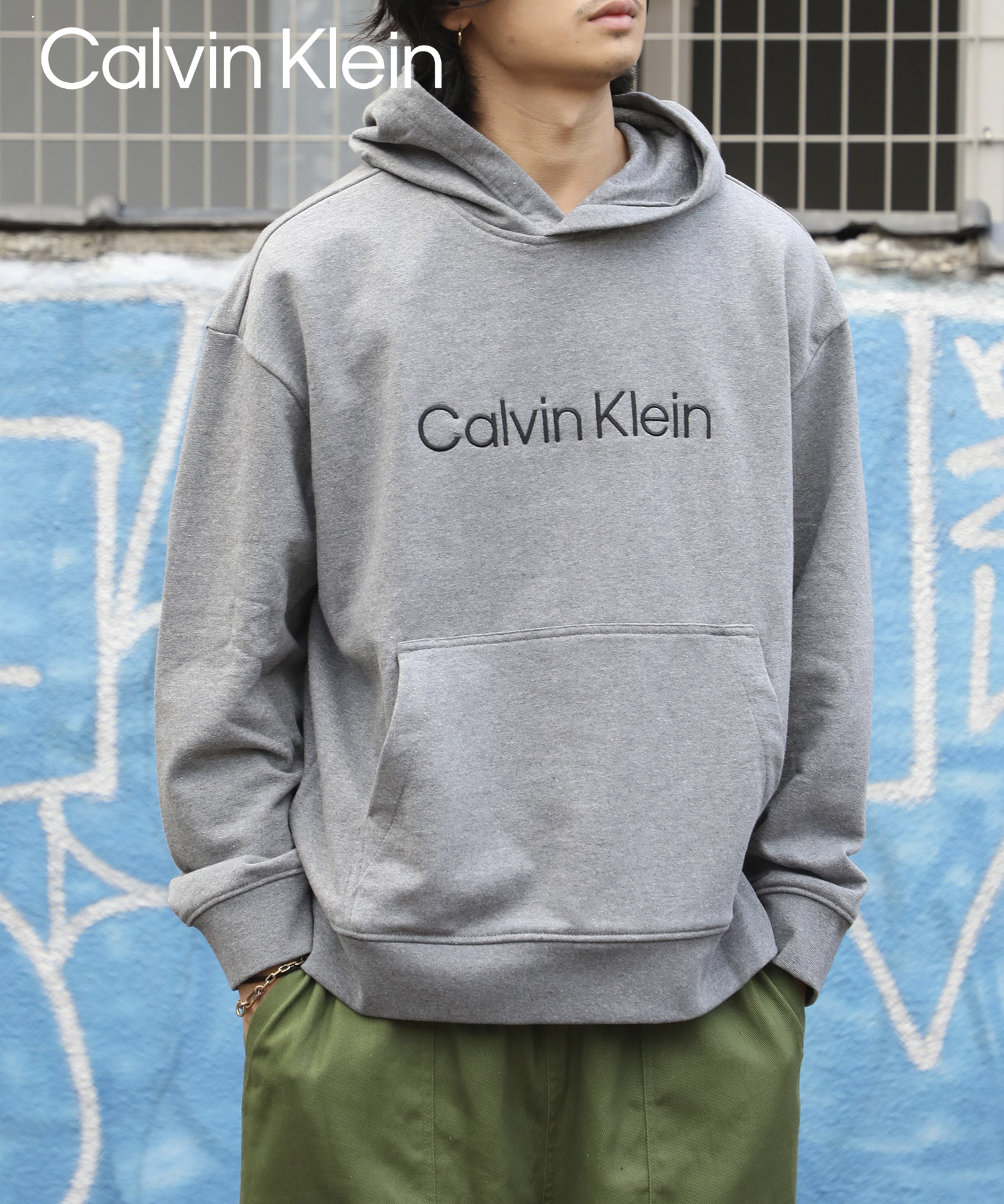 CALVIN KLEIN JEANSカルバンクライン新品ロゴ刺繍パーカーM