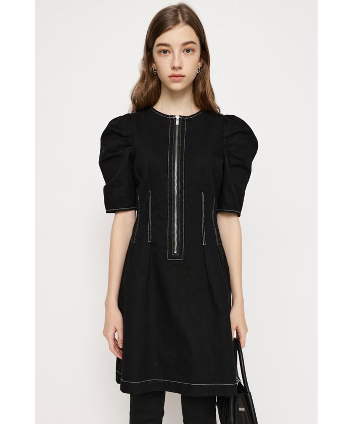 セール 50%OFF】フロントジップワンピース パフスリーブ