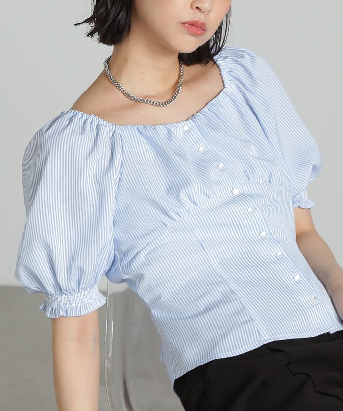 ペンタゴンネックパフスリーブ ブラウス セール 20%OFF】ペンタゴンネックパフスリーブブラウス