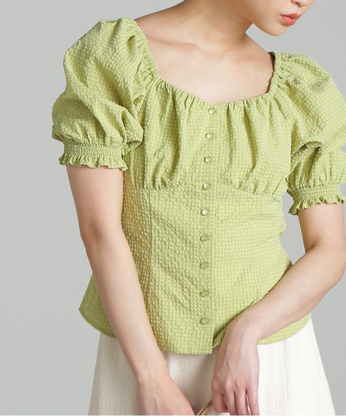 ペンタゴンネックパフスリーブ ブラウス セール 20%OFF】ペンタゴンネックパフスリーブブラウス