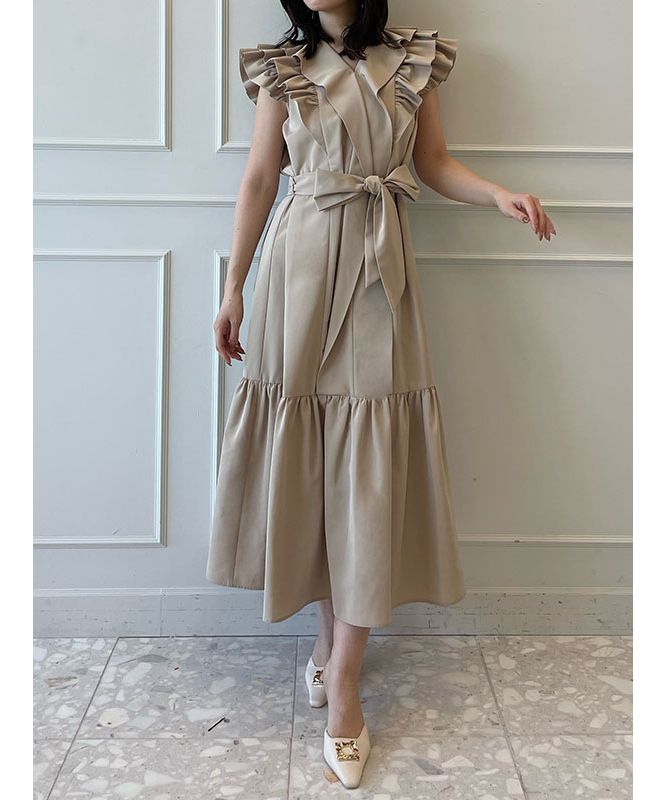 充実の品 BEARDSLEY リネン ギャザー ウエスト リボン ロングワンピース ワンピース