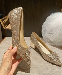 Jasmine Grandiflorum/ジャスミングランディフローラム Jasmine Grandiflorum 【Jasmine】キラキララメの太ヒールビジューパンプス（ヒール5?）/505212865