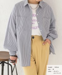 ad thie/ボリュームスリーブ ポケ付きストライプシャツ/505213790