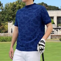 TopIsm/トップイズム TopIsm ゴルフウェア ハイネックシャツ メンズ モックネック ゴルフ 速乾ドライ 鹿の子 ストレッチ 半袖 カモフラ 迷彩 ロゴ ボタニカル/505215524