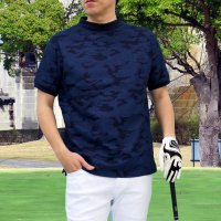 TopIsm/トップイズム TopIsm ゴルフウェア ハイネックシャツ メンズ モックネック ゴルフ 速乾ドライ 鹿の子 ストレッチ 半袖 カモフラ 迷彩 ロゴ ボタニカル/505215524