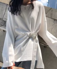 shoppinggo/ショッピングゴー shoppinggo Tシャツ レディース 長袖 無地 カットソー 薄手 ベルトデザイン ラウンドネック シンプル ゆったり 体型カバー/505215631