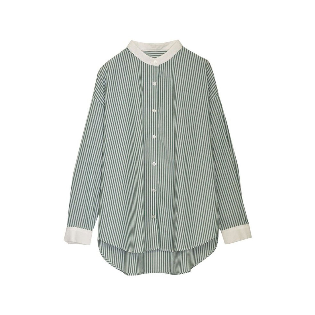 【70％OFF】 リエディ バンドカラークレリックストライプシャツ Re:EDIT トップス