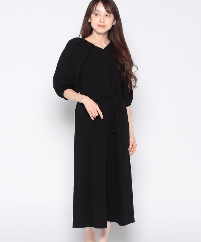 ルーニィ　リップルボリュームスリーブワンピース　　リボン　23ss　美品　L相当 LOUNIE - ルーニィ リップルボリュームスリーブワンピース 23ss