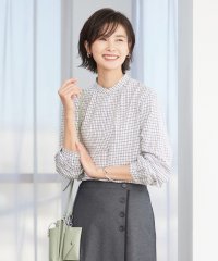 J.PRESS LADIES（LARGE SIZE）/【洗える】 セルロースチェック バンドカラー ブラウス/505230171