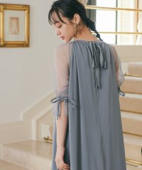 niana/niana ニアナ 結婚式 ワンピース パーティードレス ドット レース ロング丈 袖あり 五分袖 Aライン シンプル バックリボン ロングドレス オケージョン/505230117