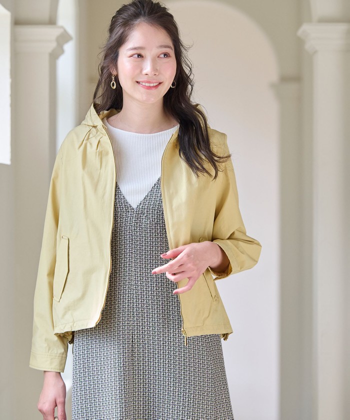 【新品】Newans♡ニュアンス フリルブルゾン 撥水加工付きレインコート0 OMNES（ファッション） ブルゾン アウター 撥水加工ナイロンノー