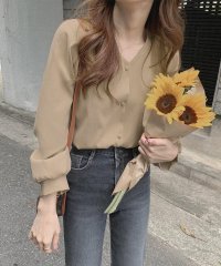 Amulet/アミュレット Amulet Vネックフェミニンブラウス シャツ レディース オフィス カジュアル 10代 20代 30代 韓国ファッション 韓国 春 秋服 夏服/505232622