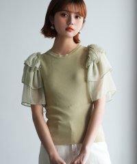 SAISON DE PAPILLON/シフォンスリーブ×ニットのドッキングプルオーバー/505233067