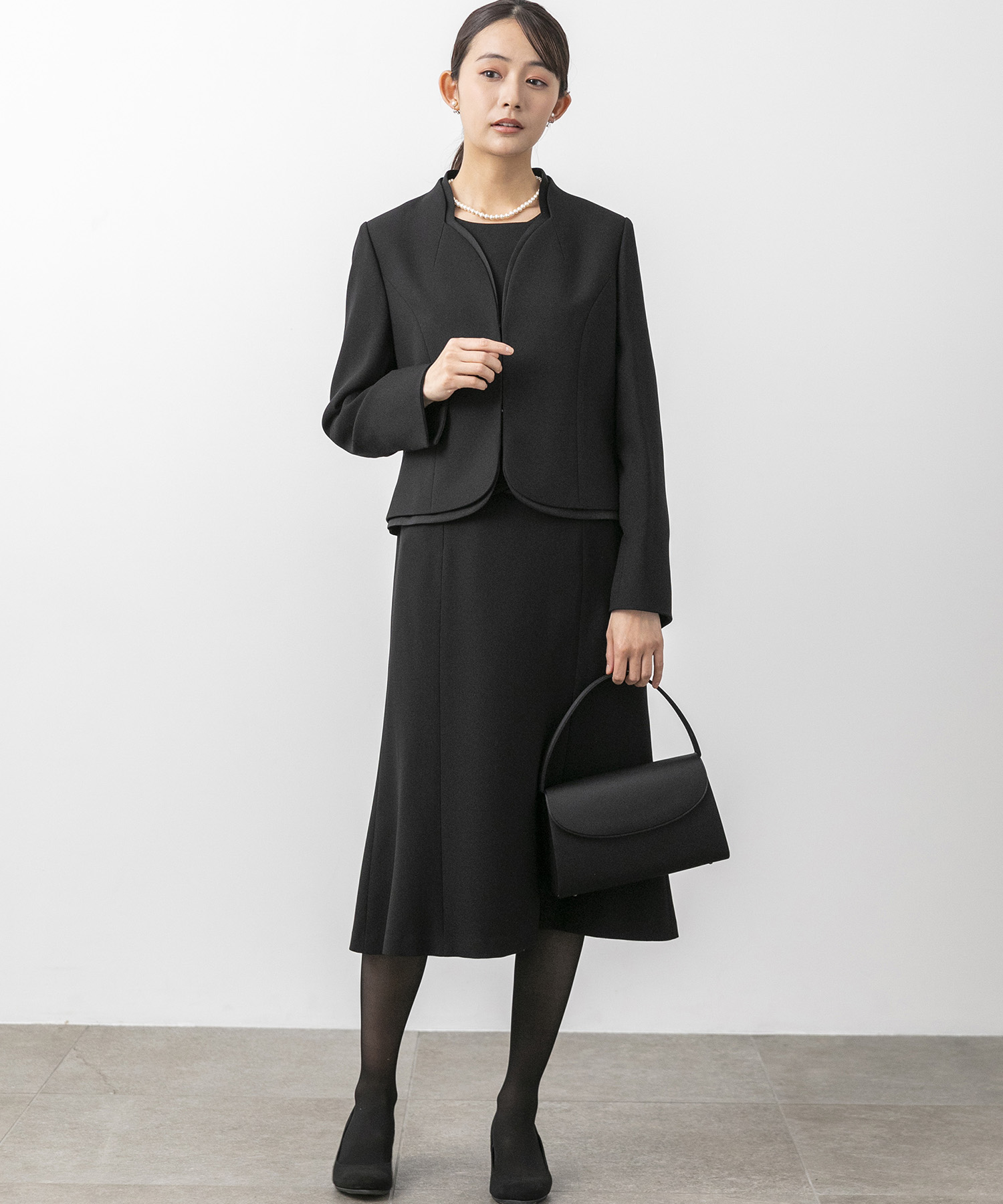 喪服】【前ファスナー】スタンドカラージャケット&セミフレア 喪服】【前ファスナー】スタンドカラージャケット&セミフレア