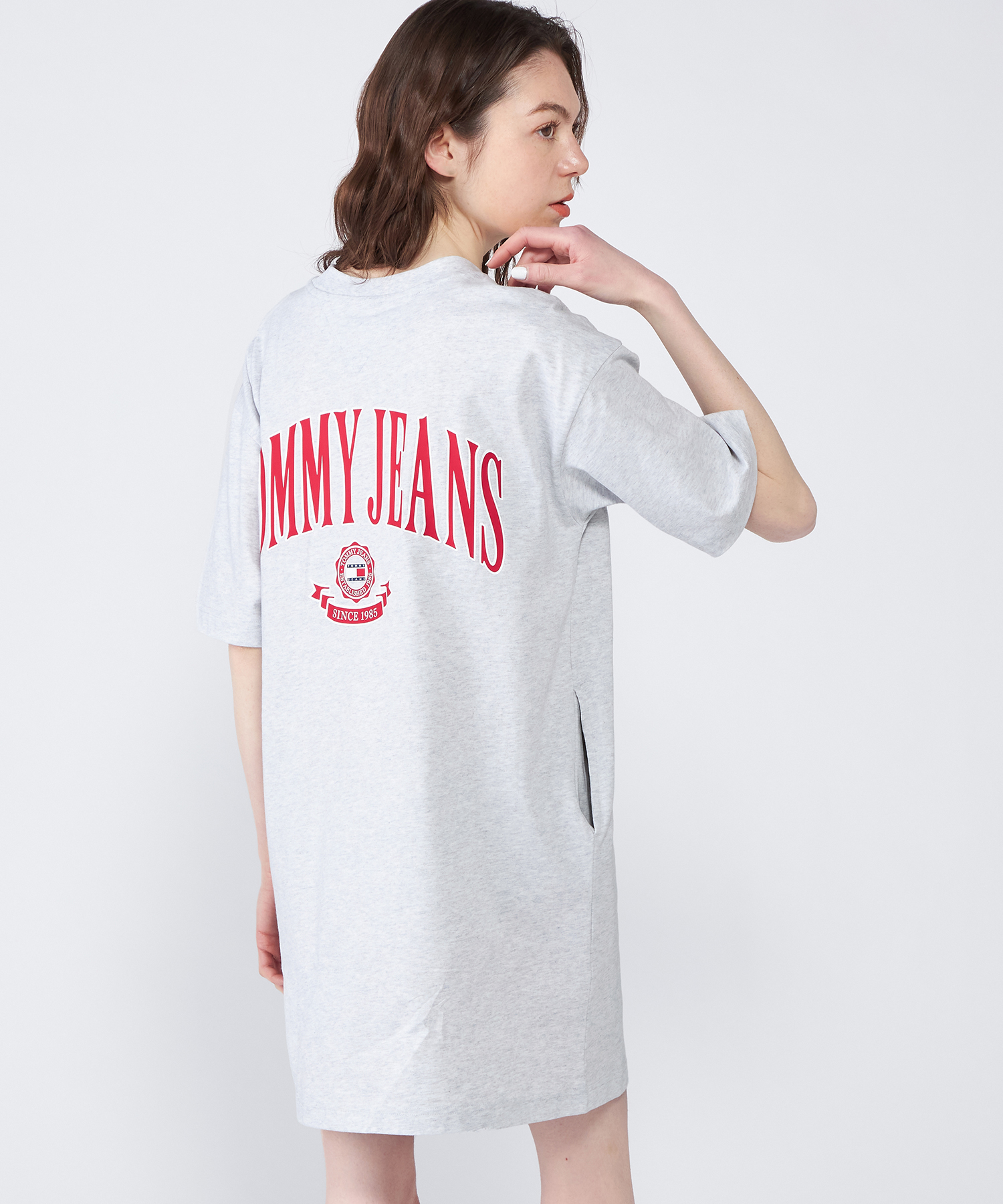 トミー ジーンズ  JEANS Tシャツ ワンピース XS ピンク TOMMY JEANS (トミージーンズ) ワンポイントロゴ クルーネック