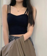 shoppinggo/ショッピングゴー shoppinggo カップ付きキャミソール キャミタンクトップ セクシー 胸元 無地 ブラ 白 黒 パット付 へそ出し インナー 結婚式/505242001