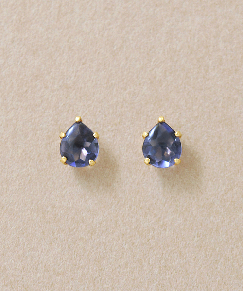 ピアス 18金 メンズ アイオライト ロング イエローゴールドk18