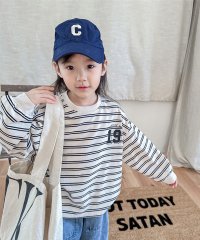 aimoha/【aimoha－KIDS－】韓国子供服　アメカジ風刺繍入りボーダービッグシルエットロンTEE/505243940