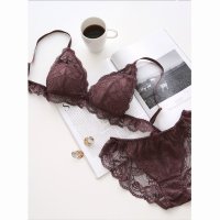 Mon cher pigeon*/モンシェルピジョン Mon cher pigeon* 【2点セット ノンワイヤー】ビターシアー ブラレット ショーツ セット S M LL 総レース【返品不可商/505243608