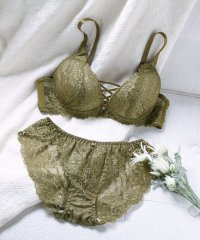 Mon cher pigeon*/モンシェルピジョン Mon cher pigeon* A～Fカップ【2点セット】ナチュールブーケ ブラジャー ショーツ セット レースアップ 総レース 大きいサ/505243603