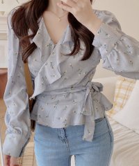 Amulet/アミュレット Amulet Vネック花柄ブラウス レディース トップス 長袖 春服 秋 10代 20代 30代 フェミニン 大人女子 フリル ハイウエスト セク/505247427