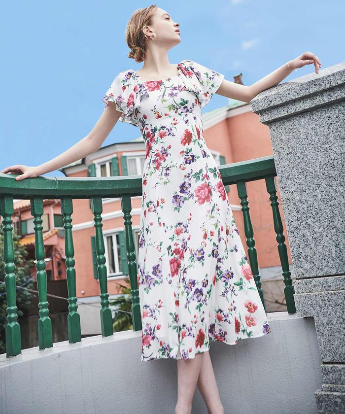 AND COUTURE　美品　ドローペイントプリントフリルワンピース AND COUTURE（アンドクチュール）の「ドローペイントプリント