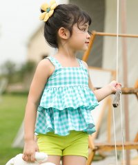 TeddyShop/テディショップ Teddyshop キッズ水着 ギンガムチェックティアードリボントップス+ショートパンツ+キャップ 3点セット【返品不可商品】/505256009