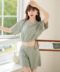 TeddyShop/レディース水着 半袖クロップドアレンジ可能ラッシュガード+ショートパンツ　上下2点セット/505256140