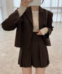 TeddyShop/レディース ストライプ柄ショート丈ジャケット+ヨーク風ミニスカートセットアップ 上下2点セット/505256988