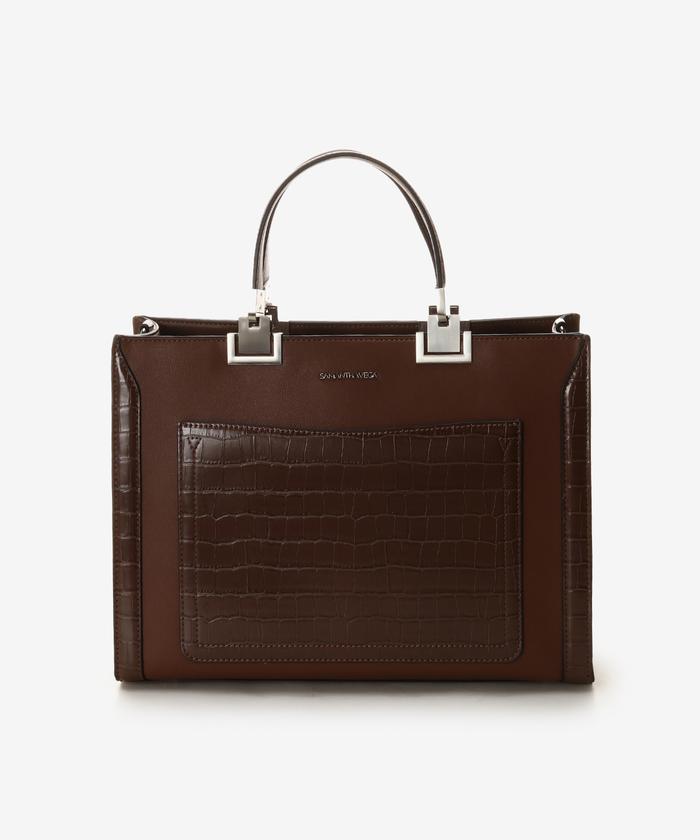 セール 50%OFF】クロコ調シンプルBOXトートバッグ (大