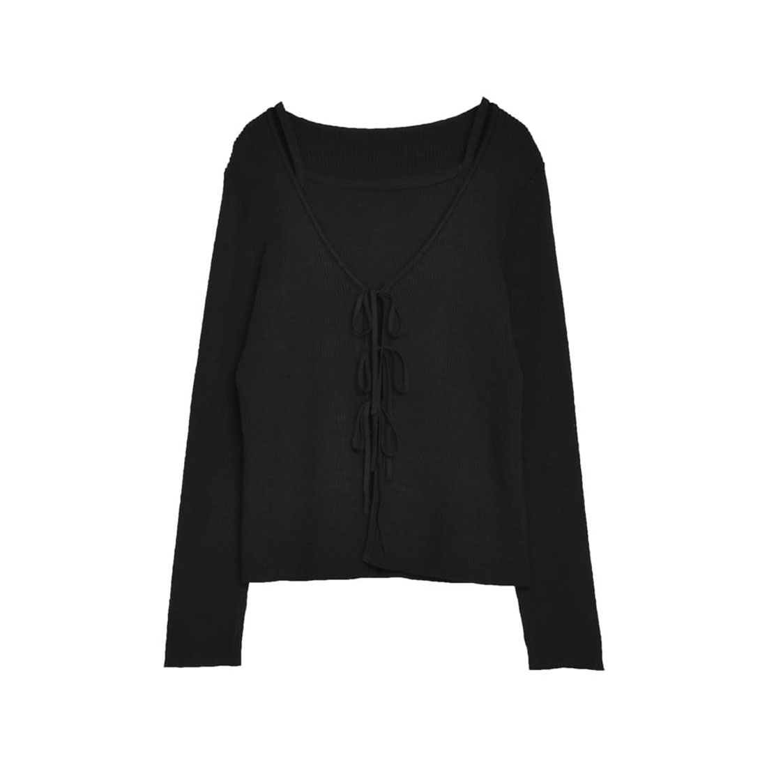 ニットリボンカーディガンblack 古着リメイク - メルカリ