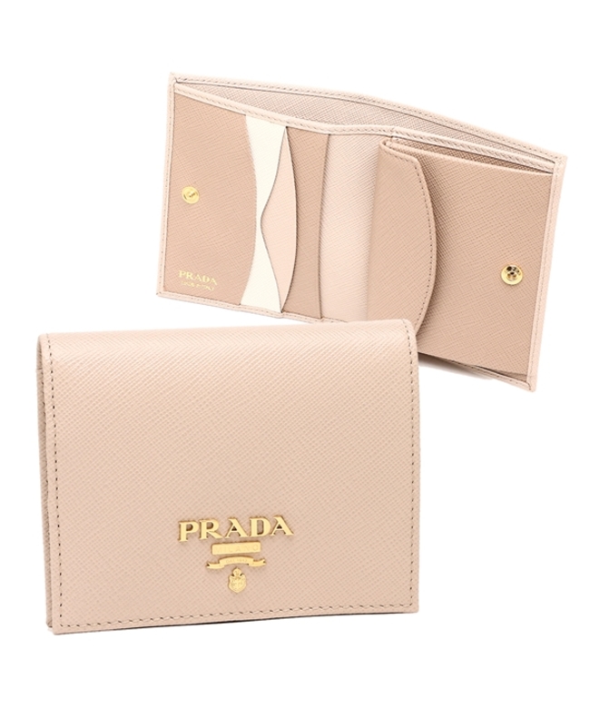 箱・ギャランティ付き】PRADA 折り財布 サフィアーノレザー ベージュ