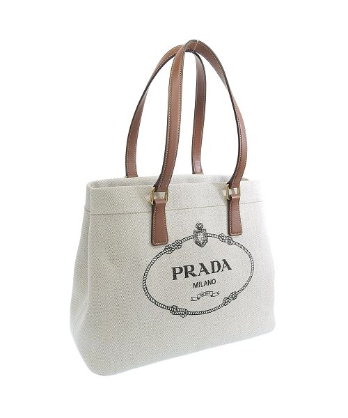 クーポン】PRADA プラダ SMALL LINEN BLEND AND LEATHER TOTE リネン