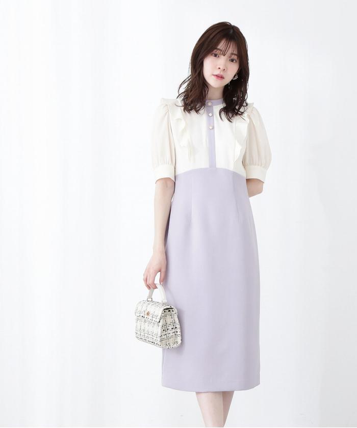 セール 50%OFF】バイカラーラッフルタイトワンピース(505263228 セール 50%OFF】バイカラーラッフルタイトワンピース(505263228