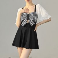 miniministore/千鳥格子 ワンピース水着 パフスリーブ/505266524