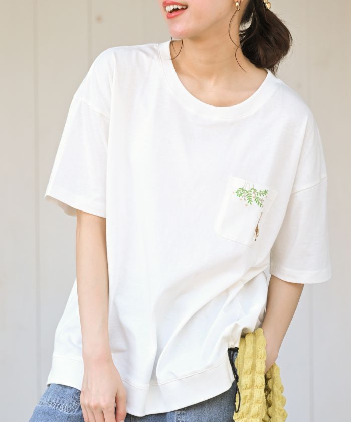 【Sprout.】綿ポリエステル　裾ロゴプリントTシャツ Sprout．】綿ポリエステル 裾ロゴプリントTシャツ
