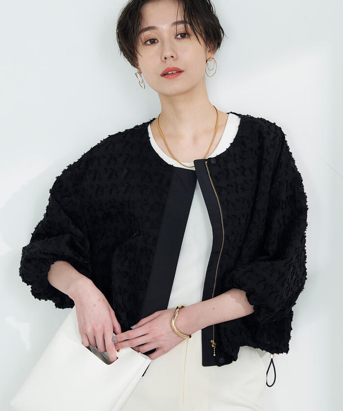 【専用】NOLLEY'S sophiフリンジカットジャガードボレロジャケット38 ノーリーズソフィー NOLLEY'S sophi フリンジカットジャガード