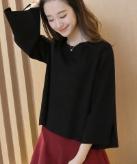 SEU/ニットトップス スリット入り フレア袖 ショート丈 たっぷり クルーネック 春服 夏服 秋服 韓国ファッション SEU/505269657