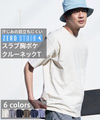 JEANS MATE/【ZEROSTAIN】着るだけで 汗染み対策 スラブ生地 胸ポケット付き クルーネックT 定番の 丸首/505253195