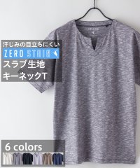 JEANS MATE/ジーンズメイト JEANS MATE 【ZEROSTAIN】着るだけで 汗染み対策 スラブ生地 キーネックT/505253196