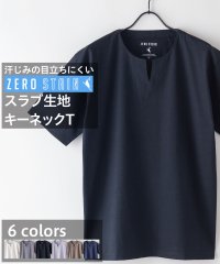 JEANS MATE/ジーンズメイト JEANS MATE 【ZEROSTAIN】着るだけで 汗染み対策 スラブ生地 キーネックT/505253196