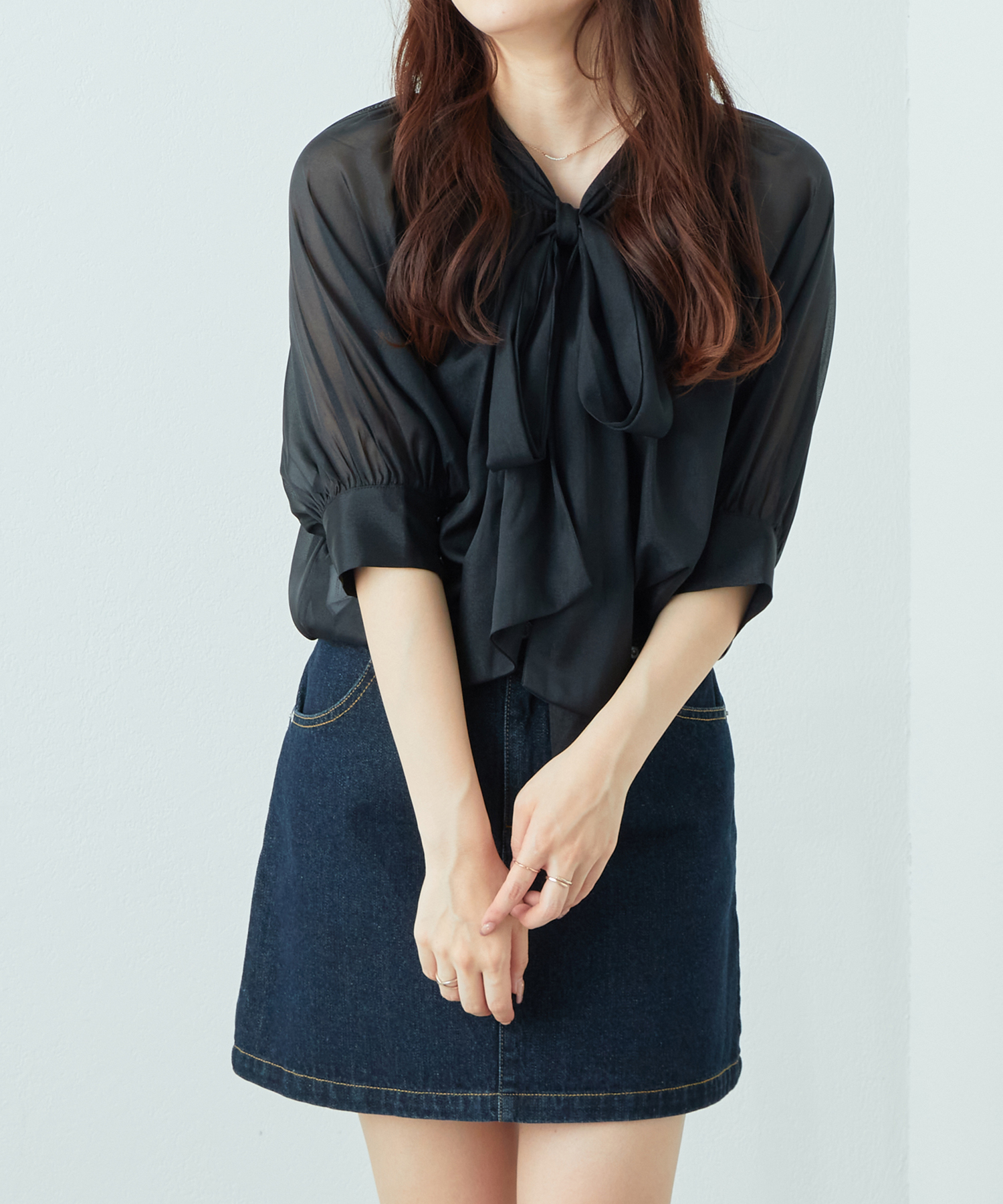 クーポン】【セール 40%OFF】5分袖2WAYボウタイブラウス
