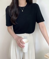 shopnikoniko/ベーシック 半袖 ニットトップス ma 【即納】 トップス カットソー Tシャツ プルオーバー ニット セーター 無地 シンプル ラウンドネック Uネック サマ/505271209