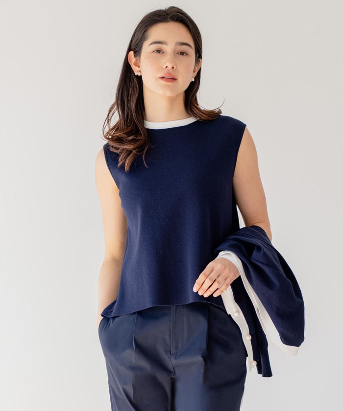 JOSEPH＊ハイツイストシルクコットン スリーブレスニット＊LLサイズ BATONER (バトナー) HIGHTWIST COTTON SILK SLEEVELESS / ハイ