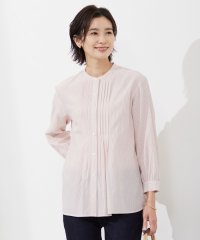 J.PRESS LADIES（LARGE SIZE）/【洗える】 コットンアセVis ストライプ バンドカラー ブラウス/505274052